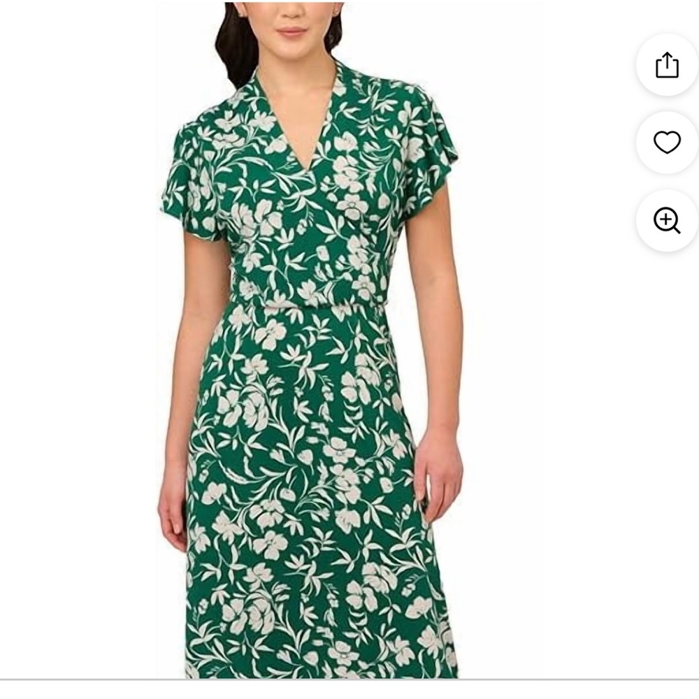 NWT! Adrianna Papell Women's Flutter Sleeve Floral Green&White Midi Dress Sz XL - Picture 5 of 13